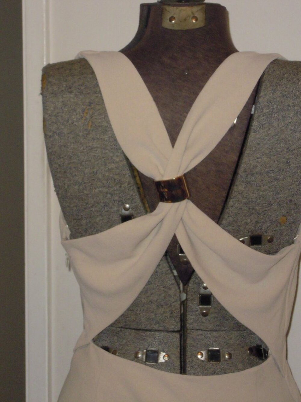 Long Beige/Sand Dress Gold Detail Size SMALL Zara Draped Neck Midi NWT - Picture 2 of 7